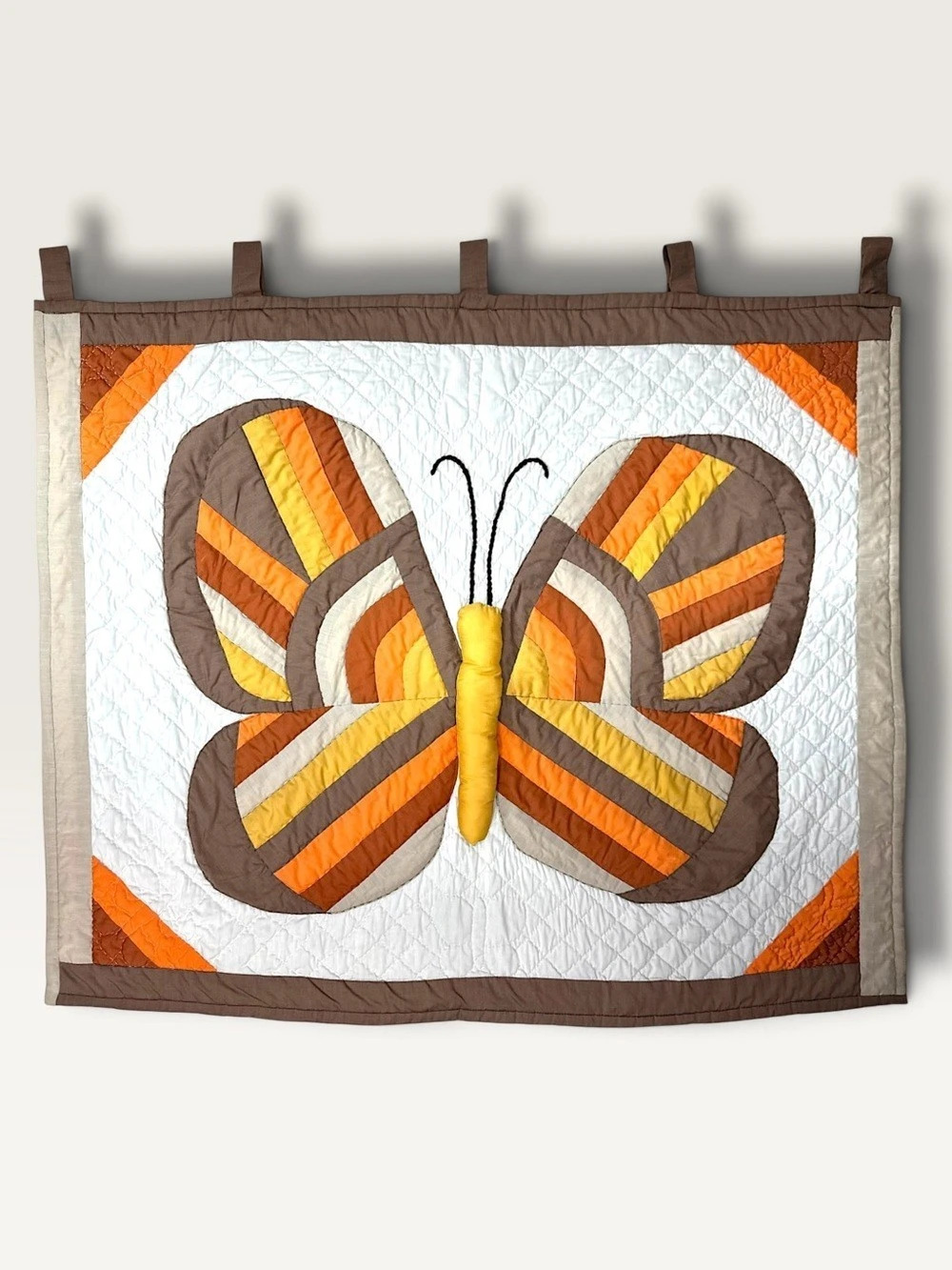 Vintage 1970s Butterfly Quilt Tab Top Wall Hanging Blanket
